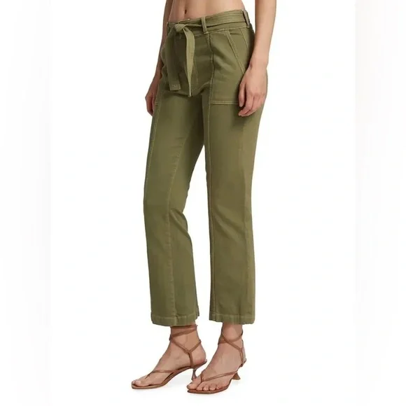 New! Derek Lam 10 Crosby Dean Utility Flare Olive Green Tie Waist Jeans 💚27 NWT! - Picture 5 of 15